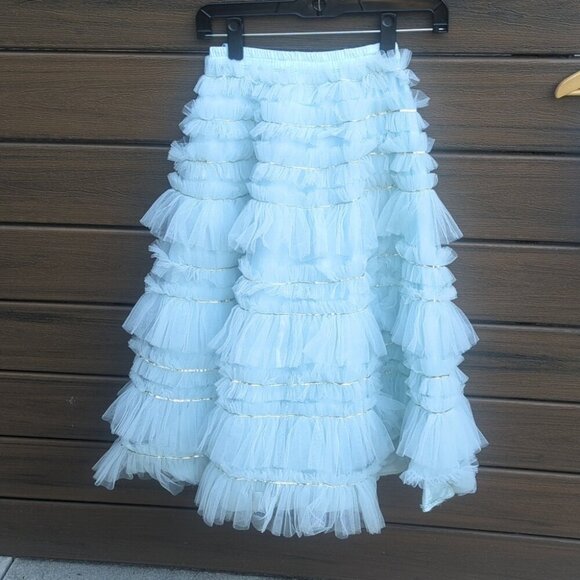 Kids Indian Light Blue Ruffled Mirror Lengha Set Size 6-7 Great Condition - Picture 2 of 4